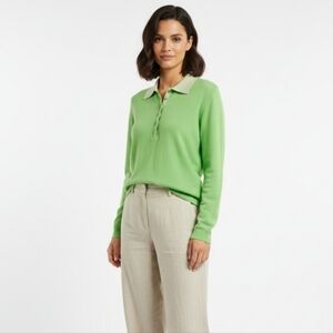 Jones New York Signature 100% Cashmere Lime Green Polo Sweater Large